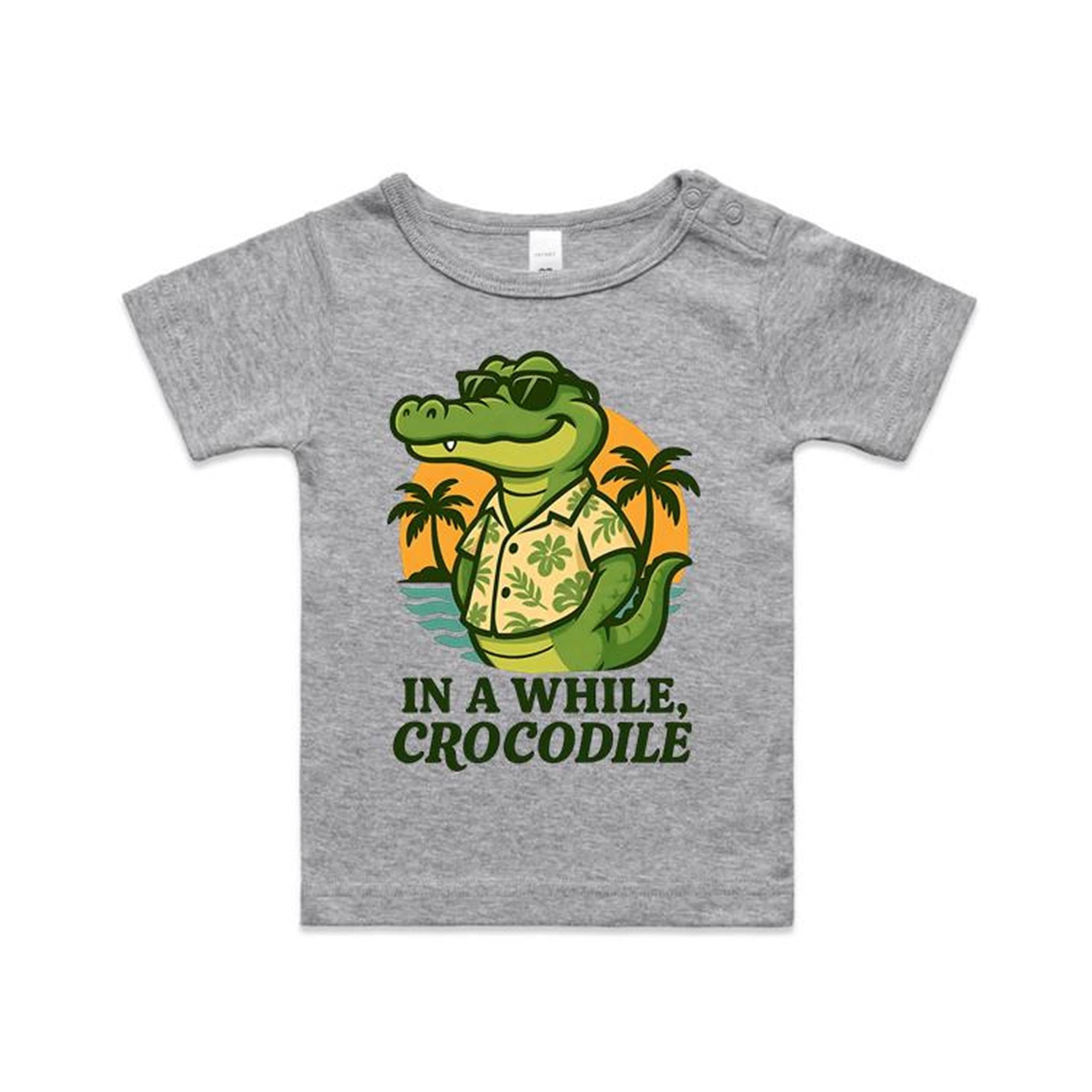 In A While, Crocodile - AS Colour Baby T-shirt Grey Marle Baby T-shirt animal Printed In Australia