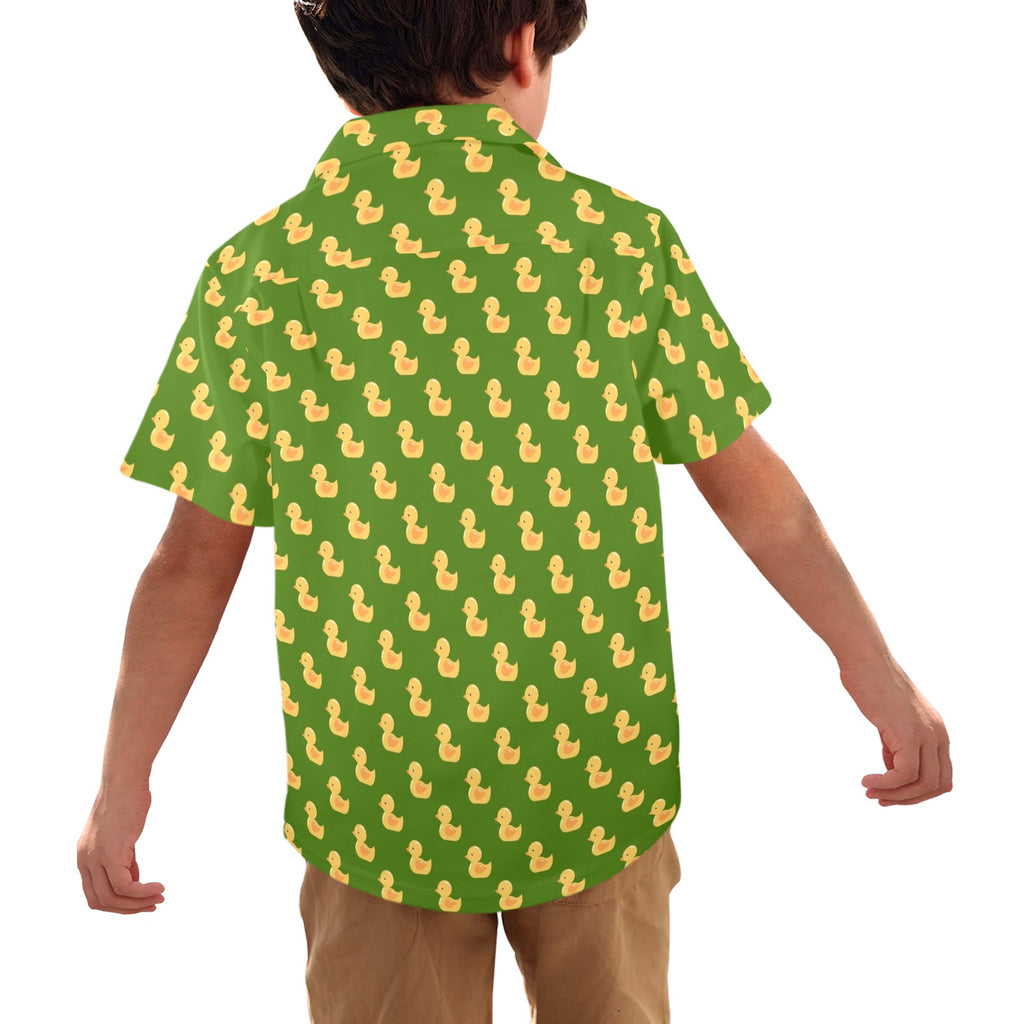 Rubber Ducks On Green Junior Kids Hawaiian Shirt