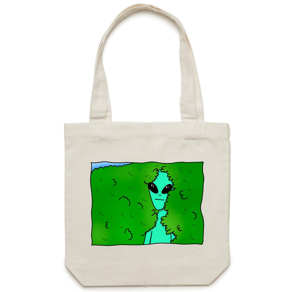 Alien Backing Into Hedge Meme - Canvas Tote Bag Cream One Size Tote Bag Printed In Australia