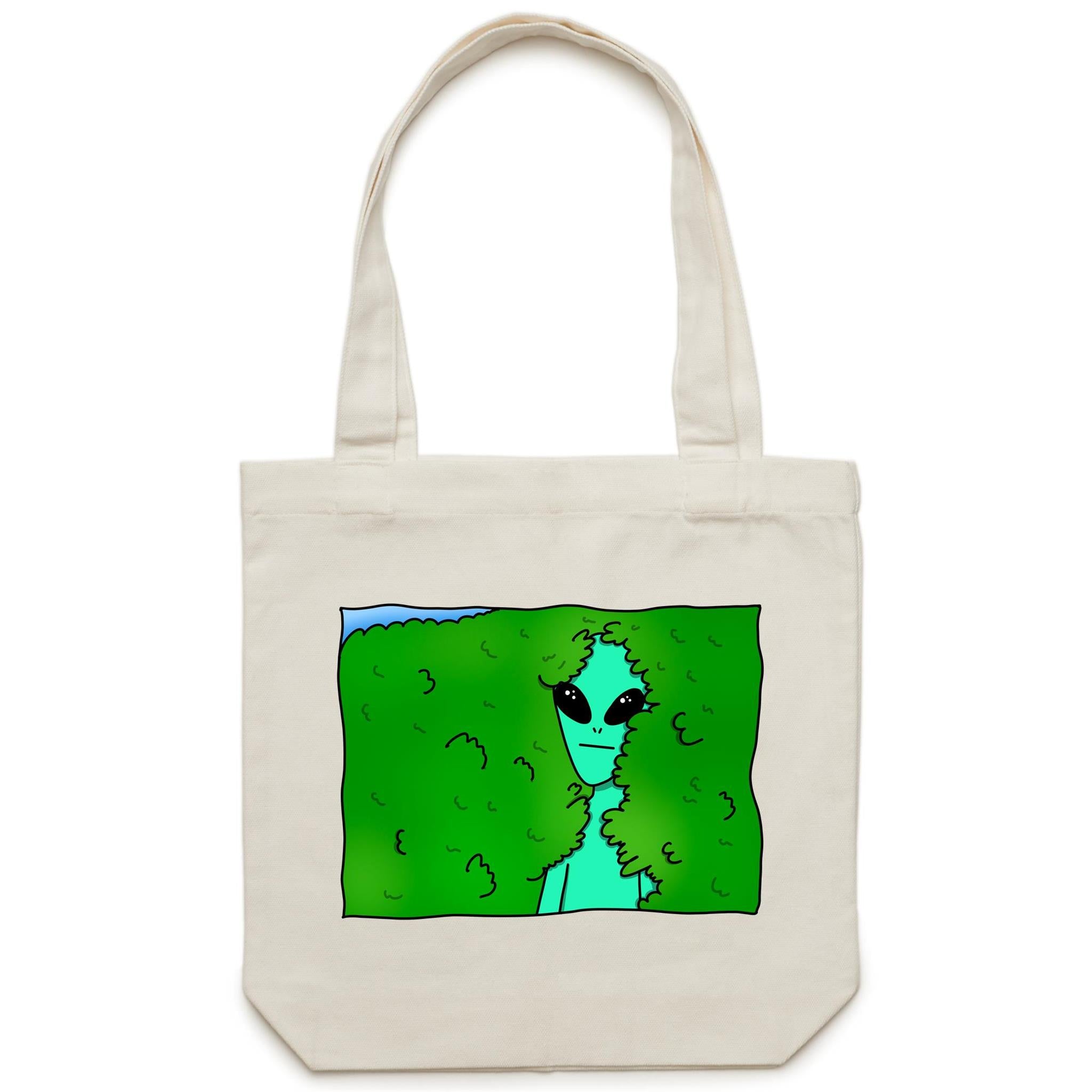 Alien Backing Into Hedge Meme - Canvas Tote Bag Cream One Size Tote Bag Printed In Australia