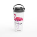 Personalised Flamingo White 15oz Stainless Steel Travel Mug Default Title Personalised Travel Mug animal coffee customise Globally Fulfilled personalise