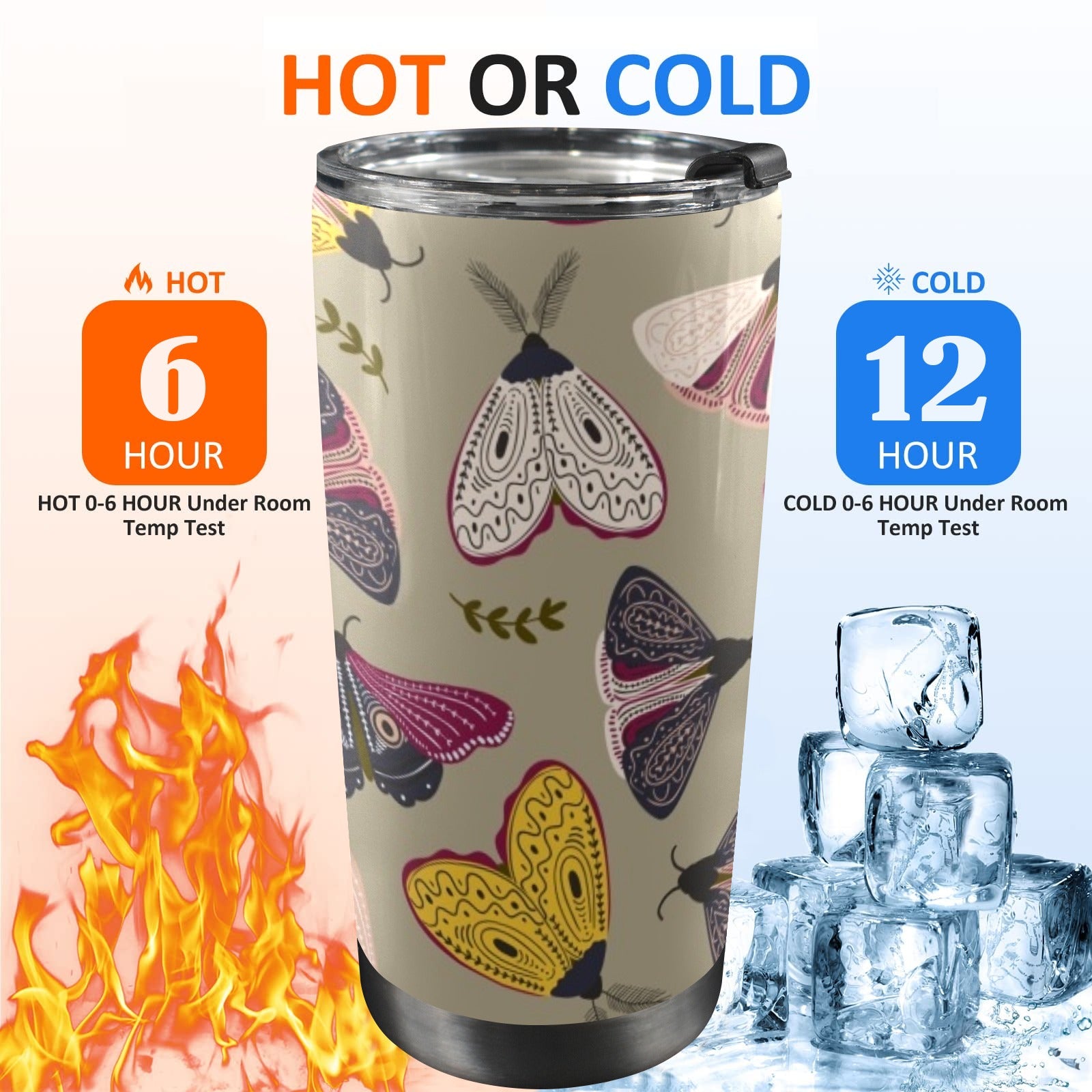 Pretty Moths 20oz Mobile Tumbler with Lid (Black Lock) 20oz Travel Mug animal Printed Offshore