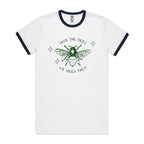 Save The Bees - Staple Ringer Tee White Navy Ringer T-Shirt animal Environment Printed In Australia