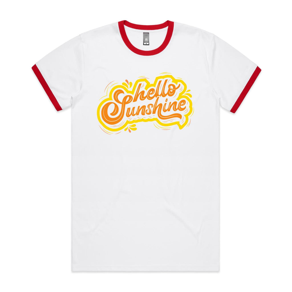 Hello Sunshine - Staple Ringer Tee White Red Ringer T-Shirt Printed In Australia Summer