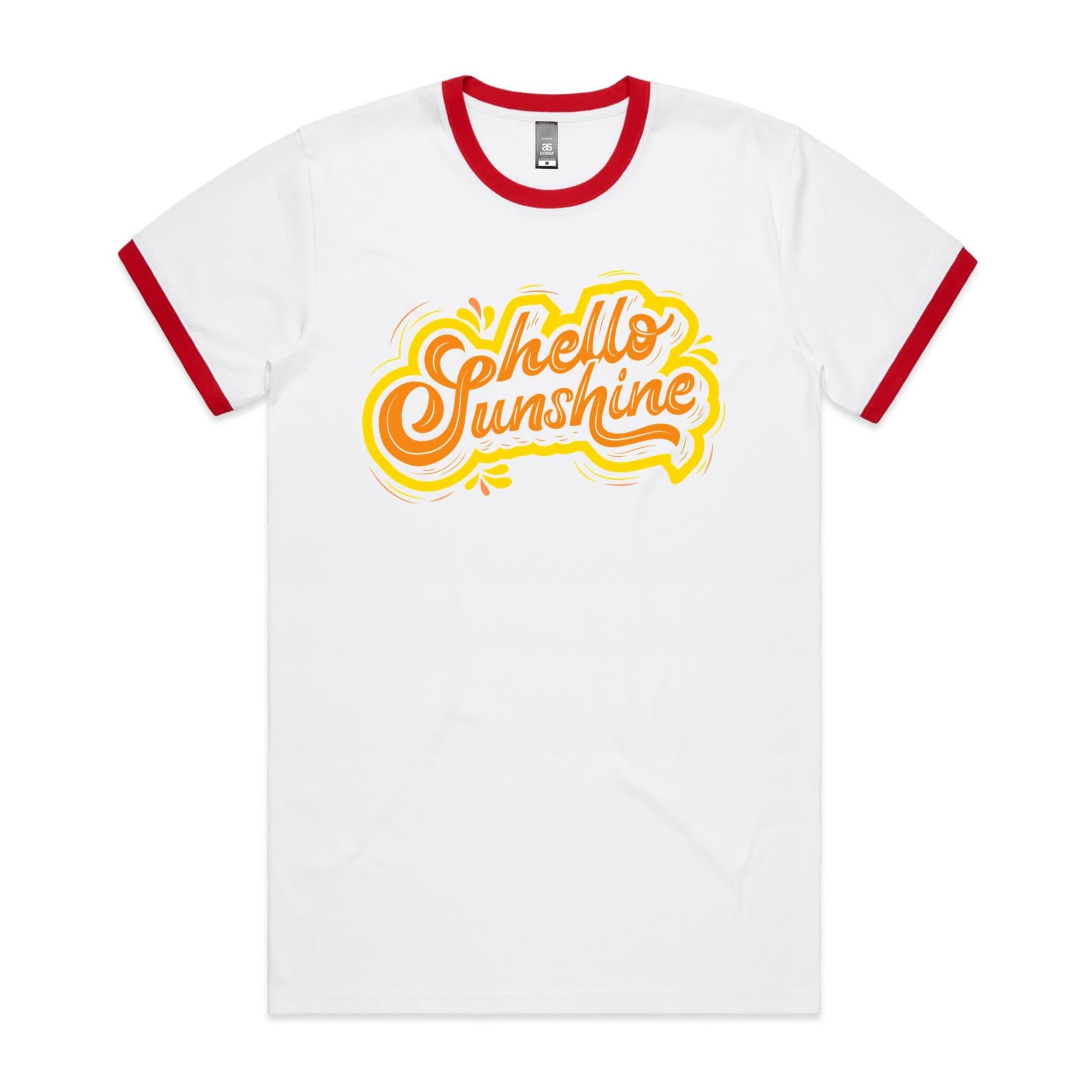 Hello Sunshine - Staple Ringer Tee White Red Ringer T-Shirt Printed In Australia Summer
