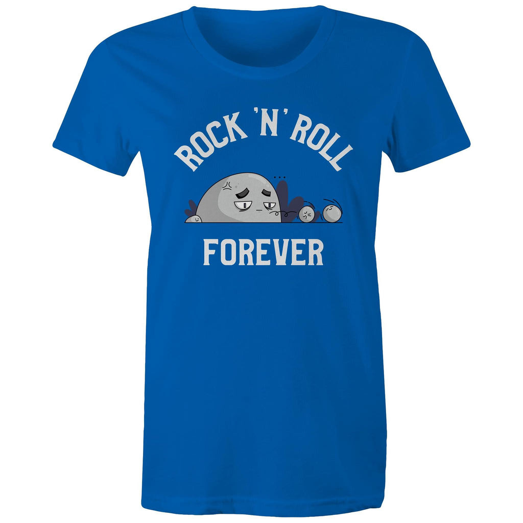 Rock And Roll Forever - Womens T-shirt Bright Royal Womens T-shirt Music Printed In Australia