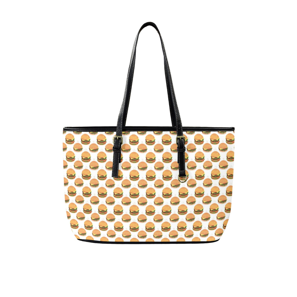 Hamburgers on White PU Leather Tote Bag Large One Size Leather Tote Bag-Large Food Printed Offshore