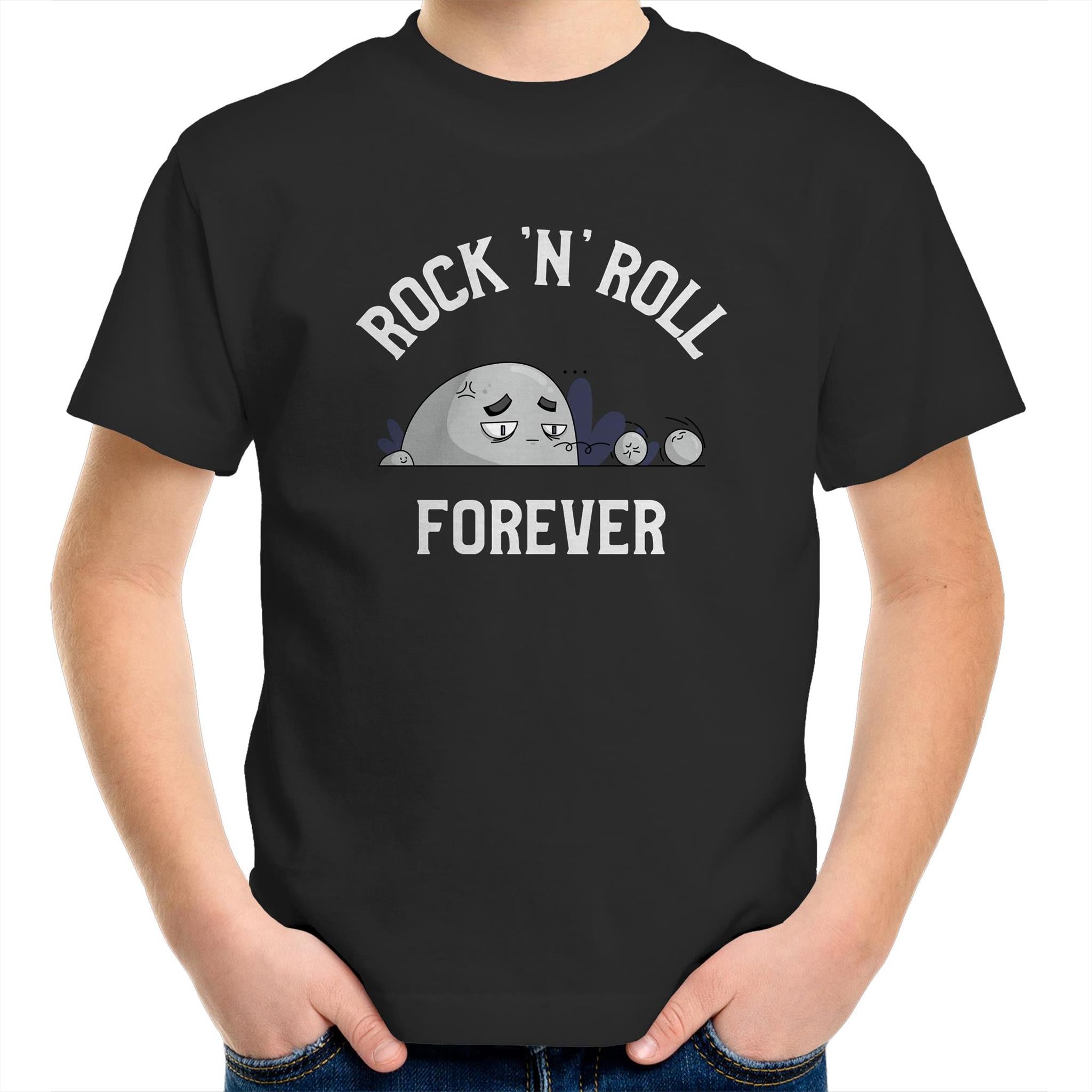 Rock And Roll Forever - Kids Youth T-Shirt Black Kids Youth T-shirt Music Printed In Australia