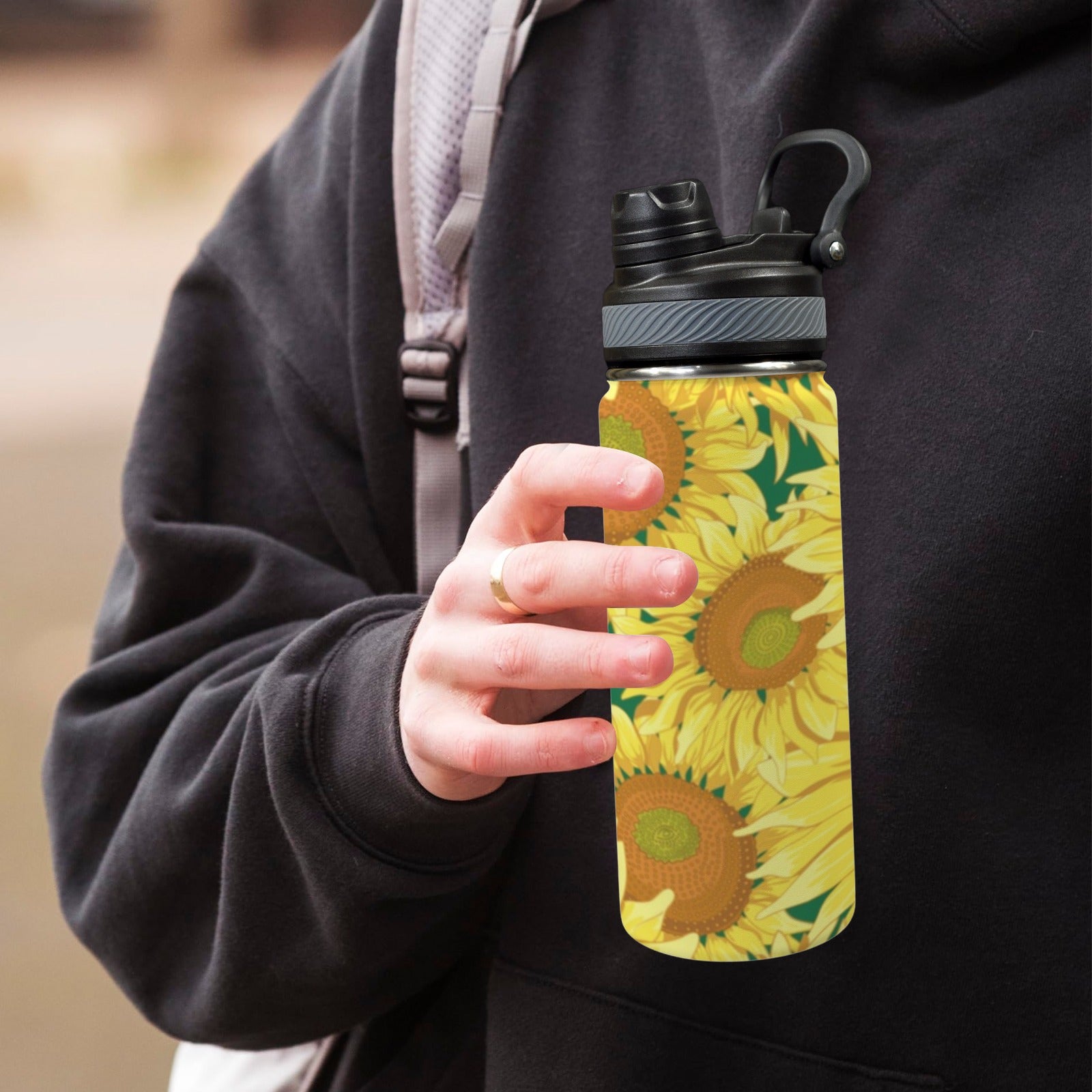Sunflowers - Insulated Water Bottle with Dual-Use Lid (18oz) Insulated Water Bottle with Dual-Use Lid (18oz) Plants Printed Offshore