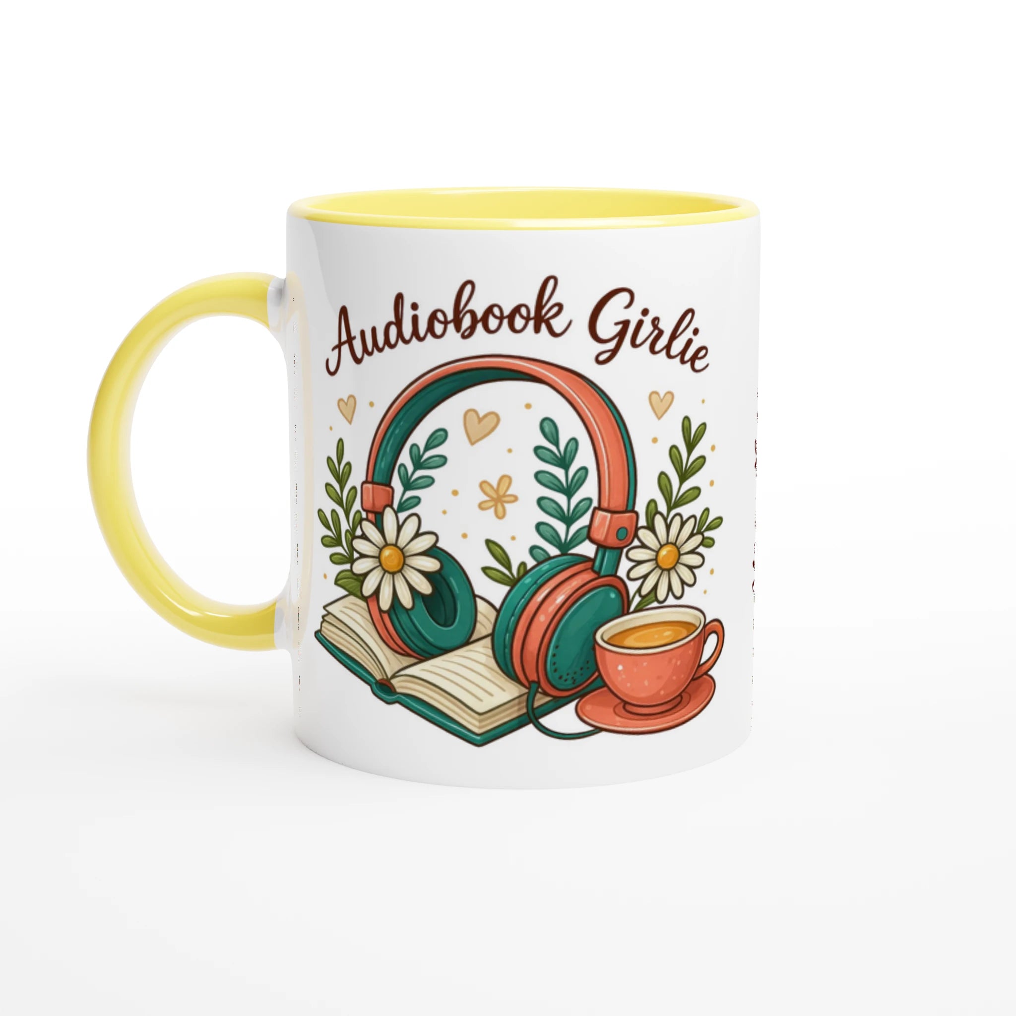 Personalised - Audiobook Girlie - White 11oz Ceramic Mug with Colour Inside Ceramic Yellow Personalised 11oz Mug customise Globally Fulfilled personalise Reading