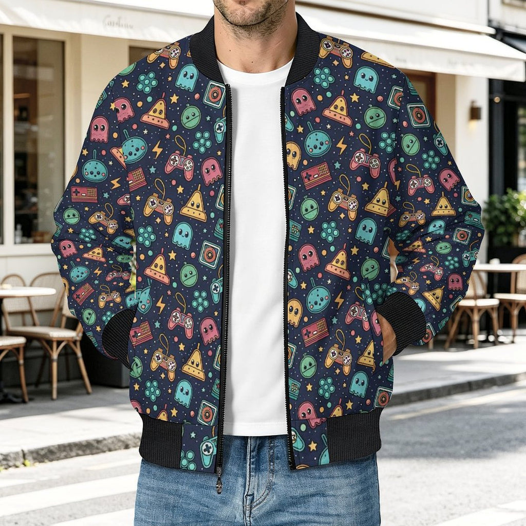 Video Game Men's Casual Zip‑Up Bomber Jacket