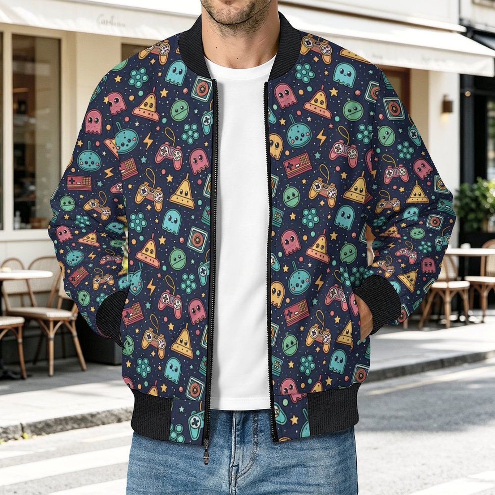 Video Game Men's Casual Zip‑Up Bomber Jacket
