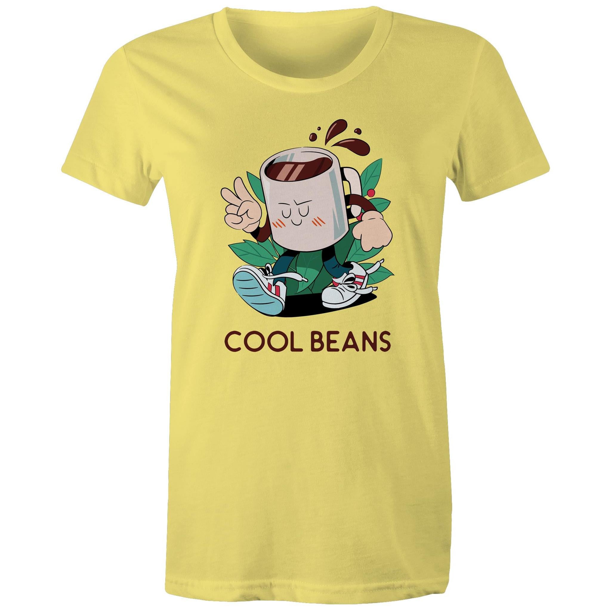 Cool Beans, Coffee - Womens T-shirt Yellow Womens T-shirt Coffee Printed In Australia