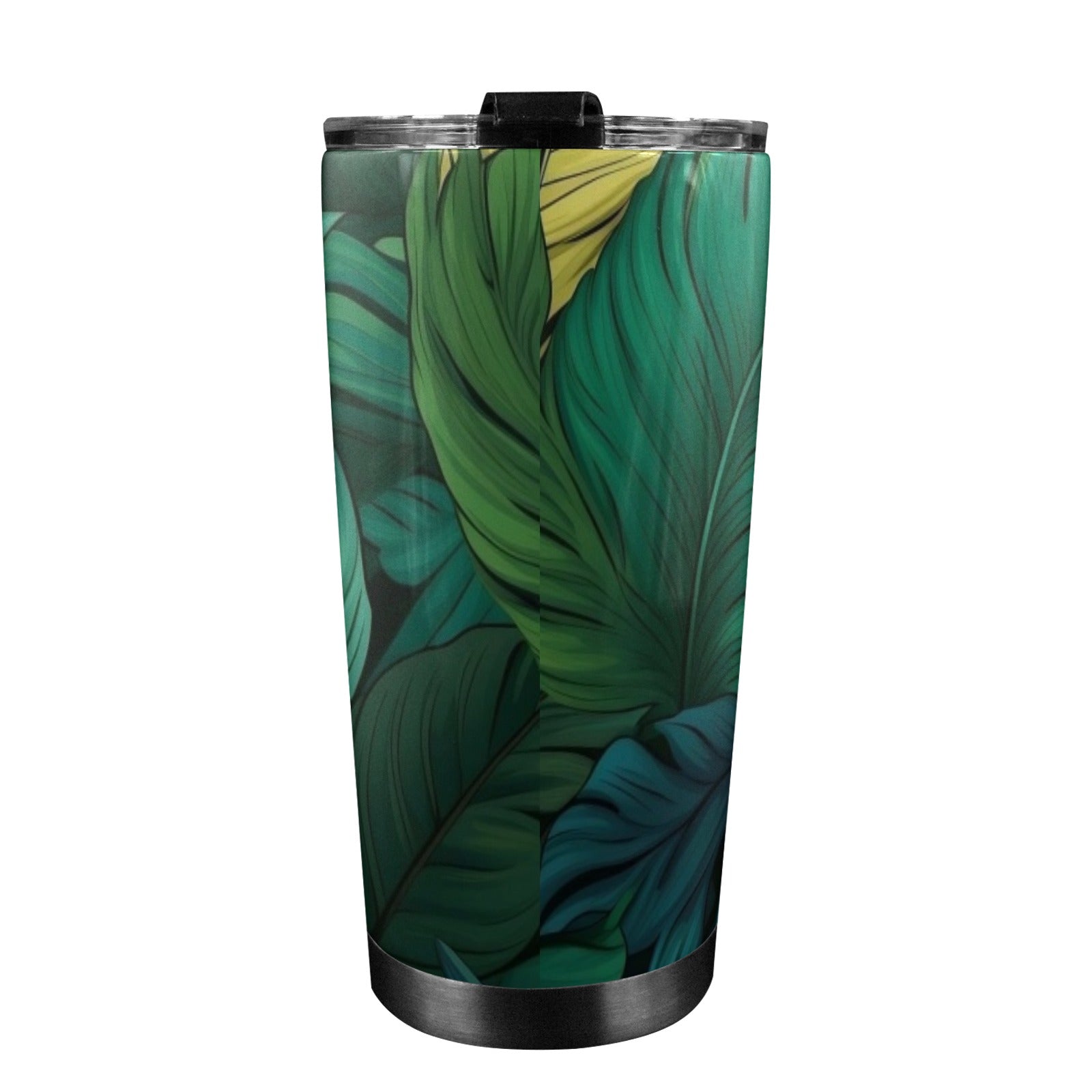 Tropical Leaves - 20oz Mobile Tumbler with Lid (Black Lock) 20oz Travel Mug Plants Printed Offshore