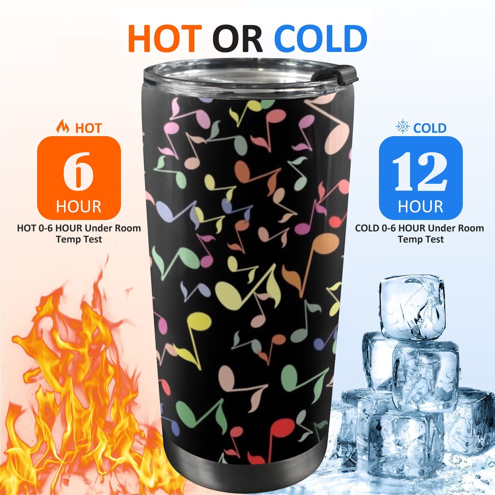 Quavers, Music Notes - 20oz Mobile Tumbler with Lid (Black Lock) 20oz Travel Mug Music Printed Offshore