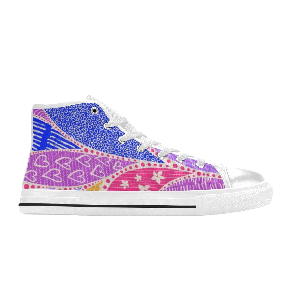 Pink Swirl - Kids High Top Canvas Shoes