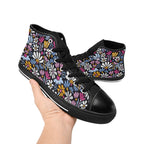 Graphic Flowers On Black Women's High Top Canvas Shoes Womens Classic High Top Shoes Plants Printed Offshore