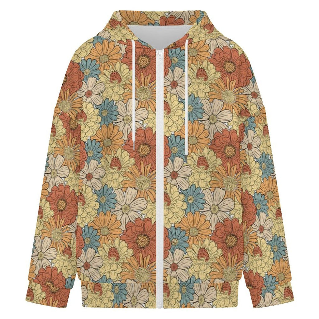 Vintage Retro Floral Women's Full-Zip Hoodie