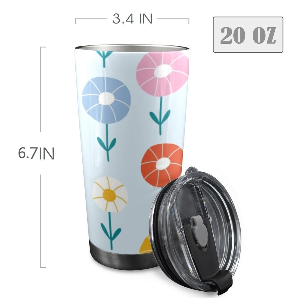 Abstract Cute Flowers 20oz Mobile Tumbler with Lid (Black Lock) 20oz Travel Mug Plants Printed Offshore