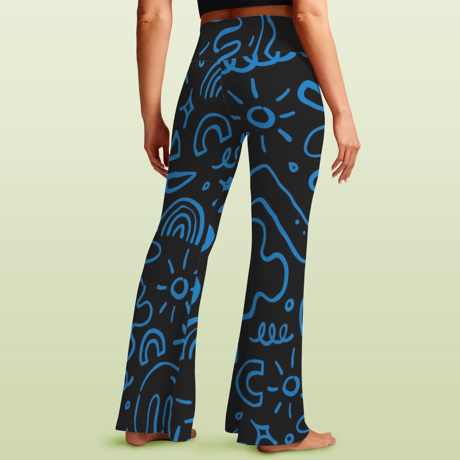 Blue Squiggle High Waist Crossover Tummy Control Flare Leggings High Waist Flare Leggings Printed Offshore