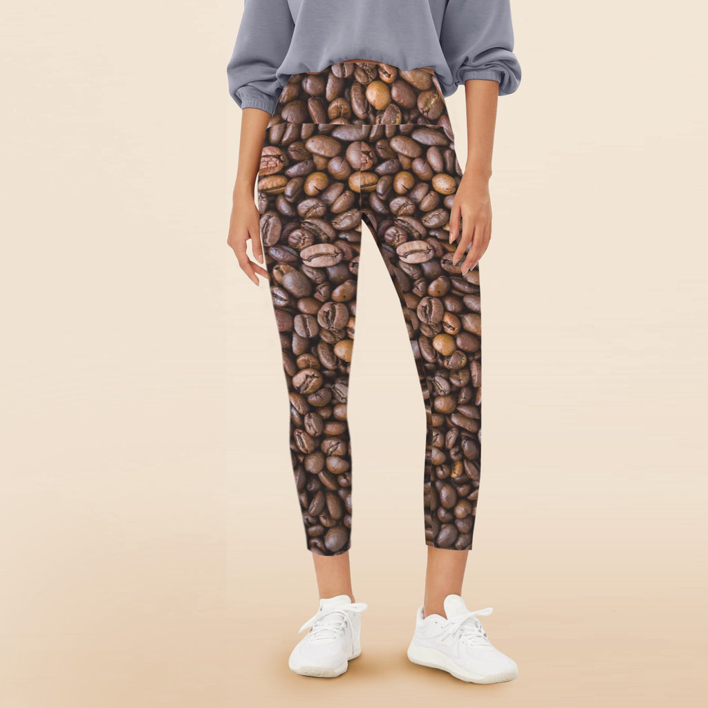 Coffee Beans - Women's High Waist Pockets Yoga Leggings