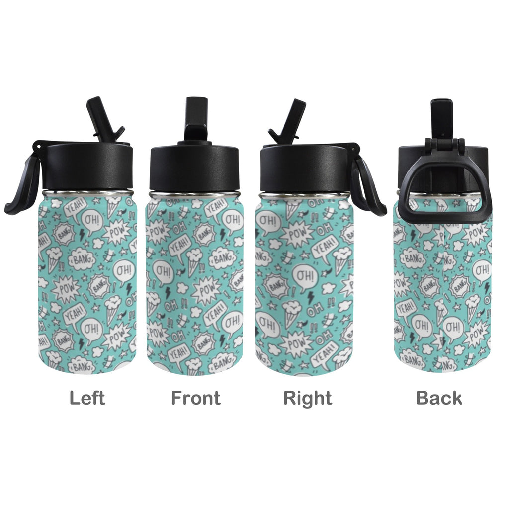 Comic Book Speech Bubbles 12oz Kids Water Bottle with Straw Lid