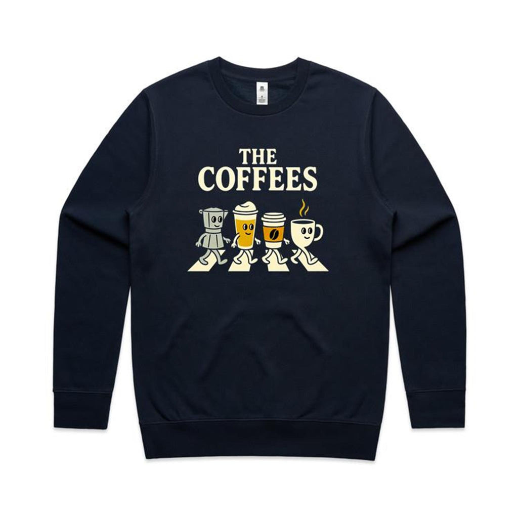 The Coffees, Crossing Road AS Colour Stencil Crew Sweatshirt Unisex Navy Sweatshirt Coffee Music Printed In Australia