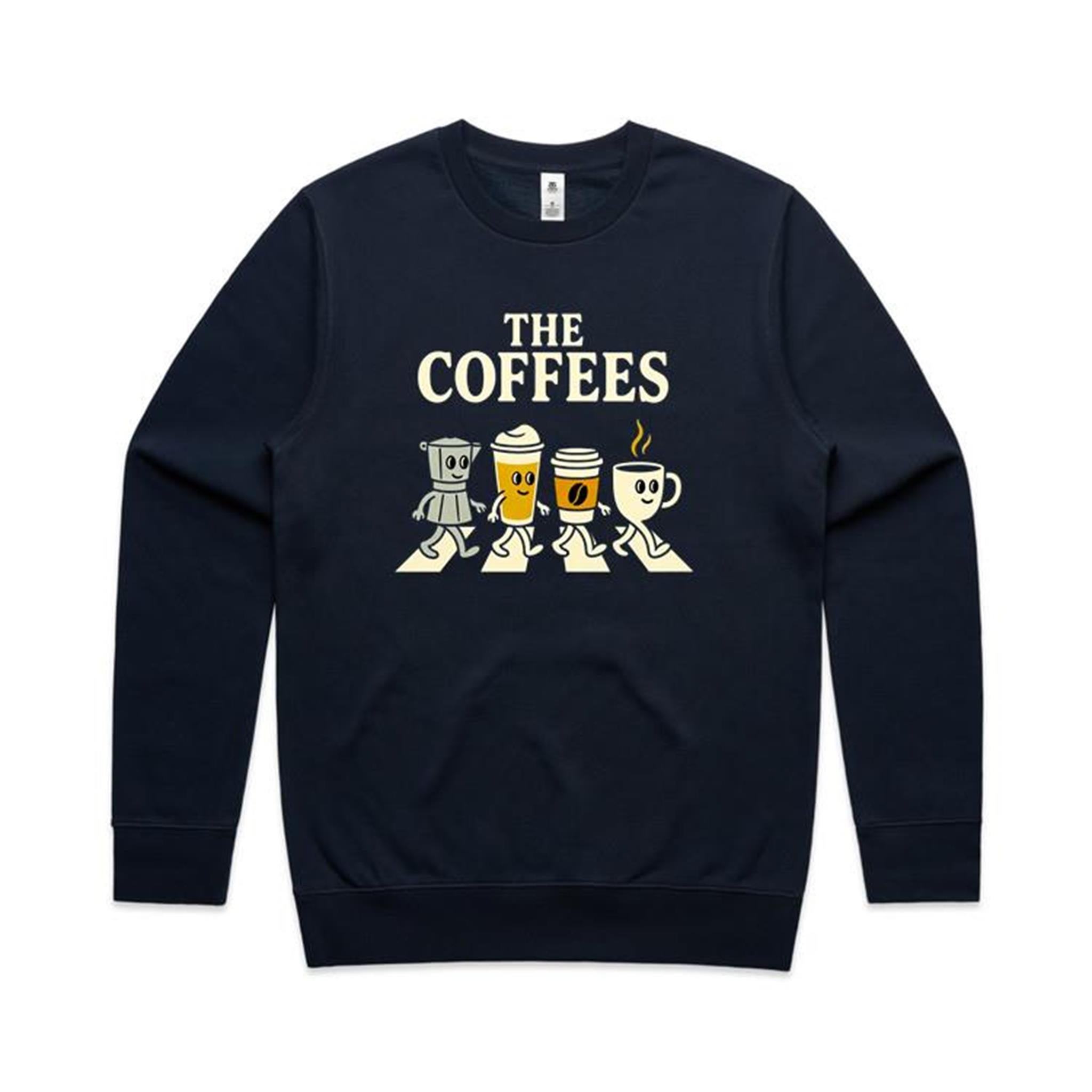 The Coffees, Crossing Road AS Colour Stencil Crew Sweatshirt Unisex Navy Sweatshirt Coffee Music Printed In Australia