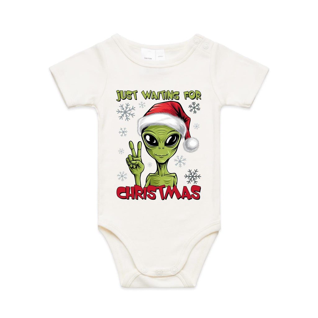 Just Waiting For Christmas - Baby Bodysuit Natural Baby Christmas Bodysuit Christmas Printed In Australia