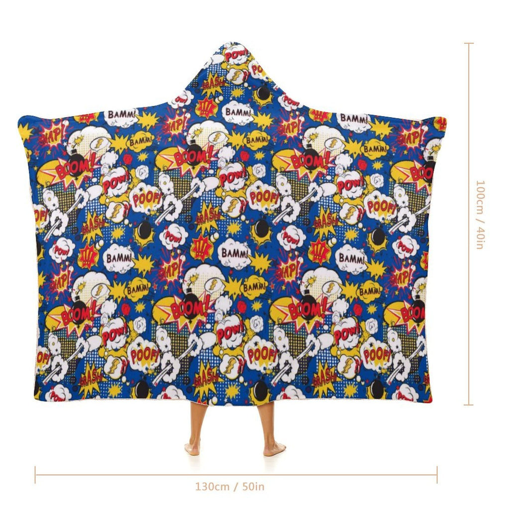 Comic Book Blue Kids Hooded Blanket 100cm x 130cm Kids Hooded Blanket comic Printed Offshore