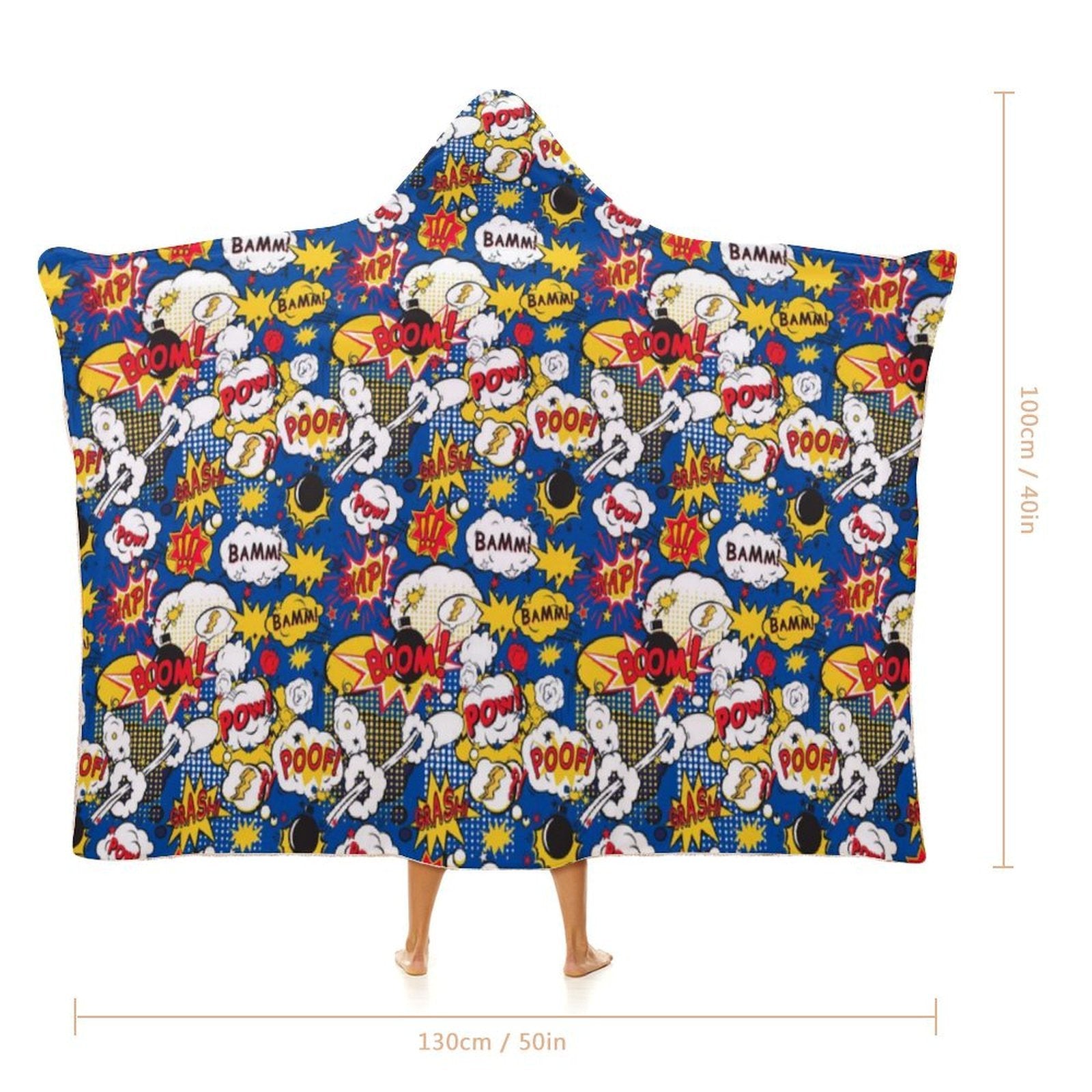 Comic Book Blue Kids Hooded Blanket 100cm x 130cm Kids Hooded Blanket comic Printed Offshore