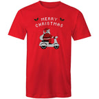Scooter Santa - Mens T-Shirt Red Mens Christmas T-shirt Christmas Printed In Australia