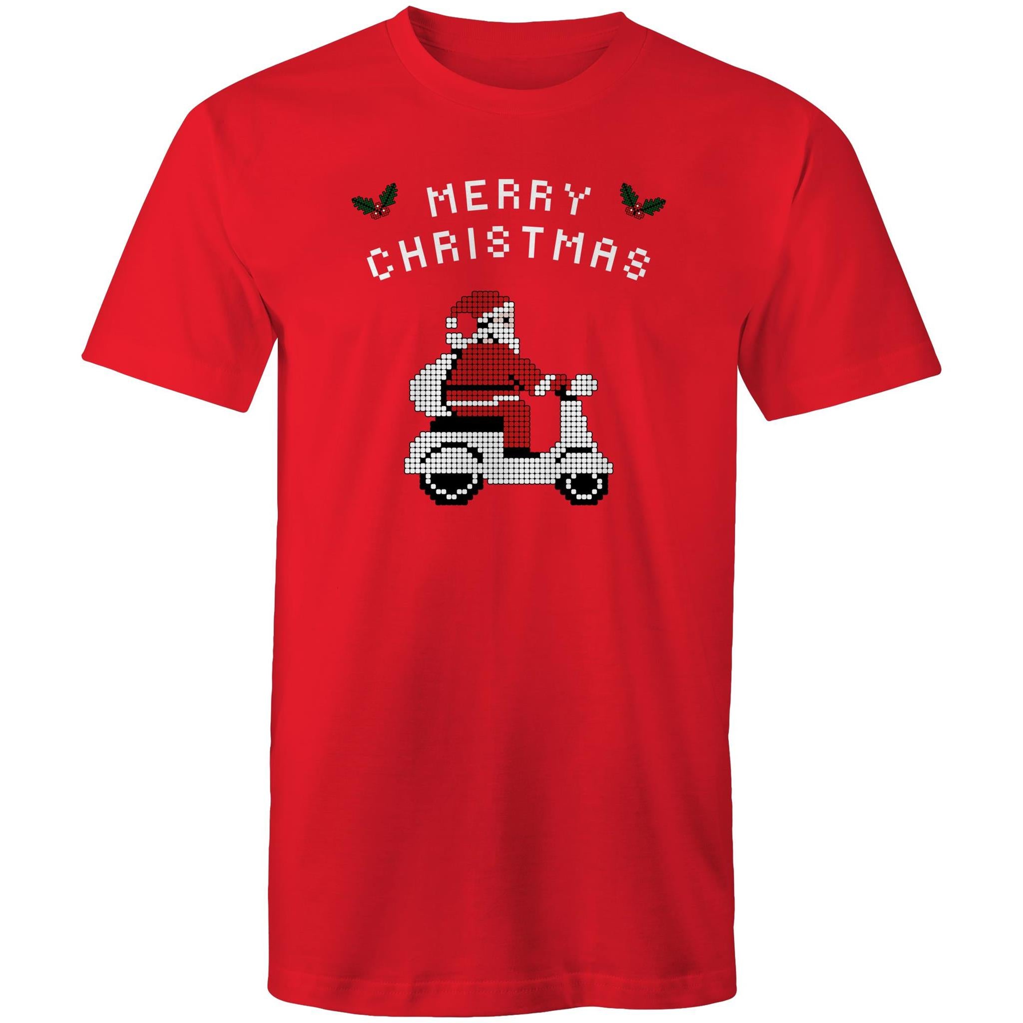 Scooter Santa - Mens T-Shirt Red Mens Christmas T-shirt Christmas Printed In Australia