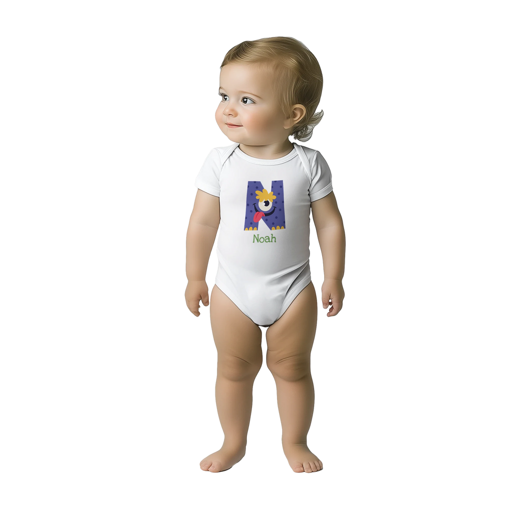 Monster Initial - Personalised Classic Baby Short Sleeve Bodysuit Personalised Baby Bodysuit customise Globally Fulfilled personalise
