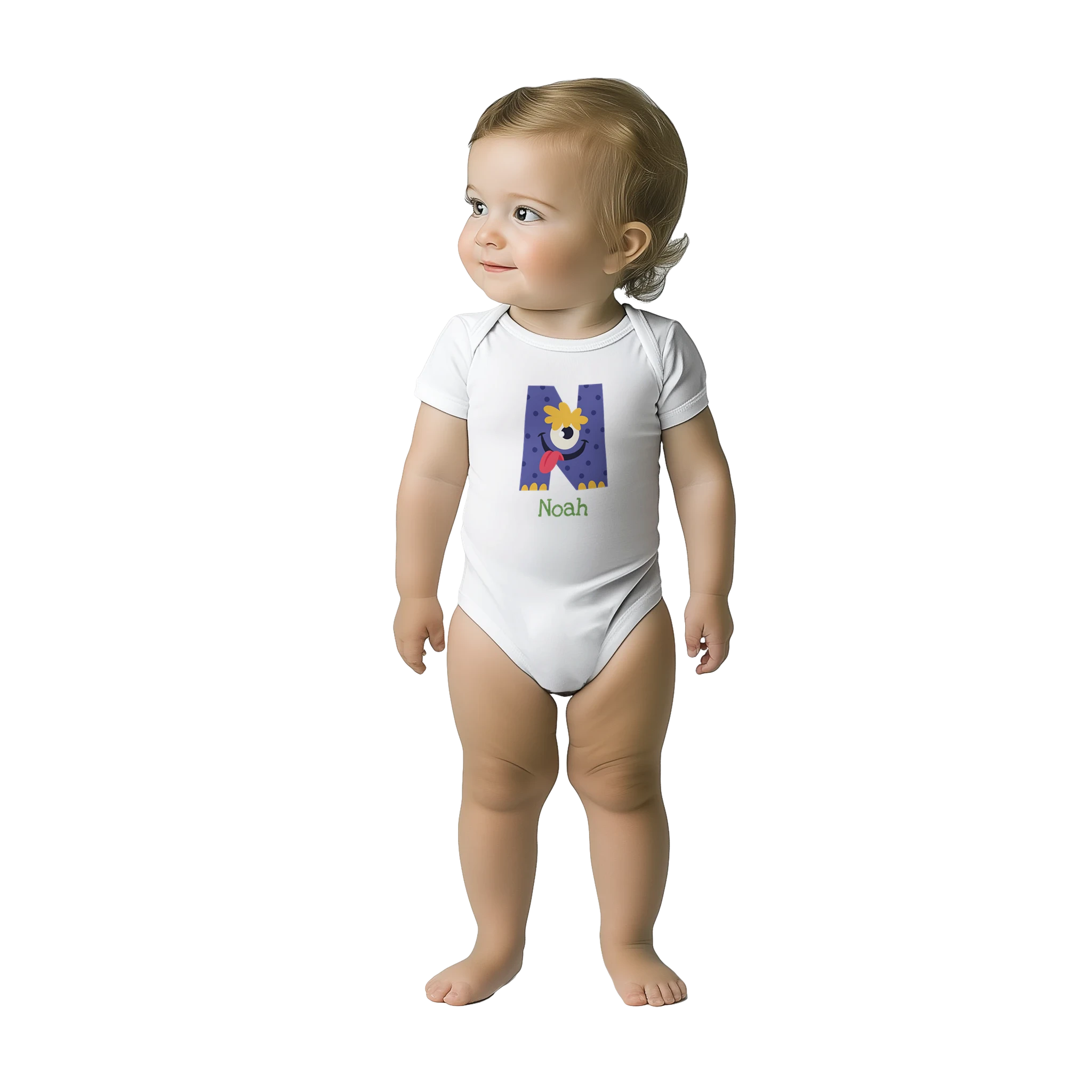 Monster Initial - Personalised Classic Baby Short Sleeve Bodysuit Personalised Baby Bodysuit customise Globally Fulfilled personalise
