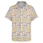 Boho Flowers And Leaves Women's Collared Pocketless Short Sleeve Shirt