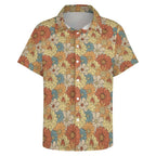 Vintage Retro Floral Women's Collared Pocketless Short Sleeve Shirt