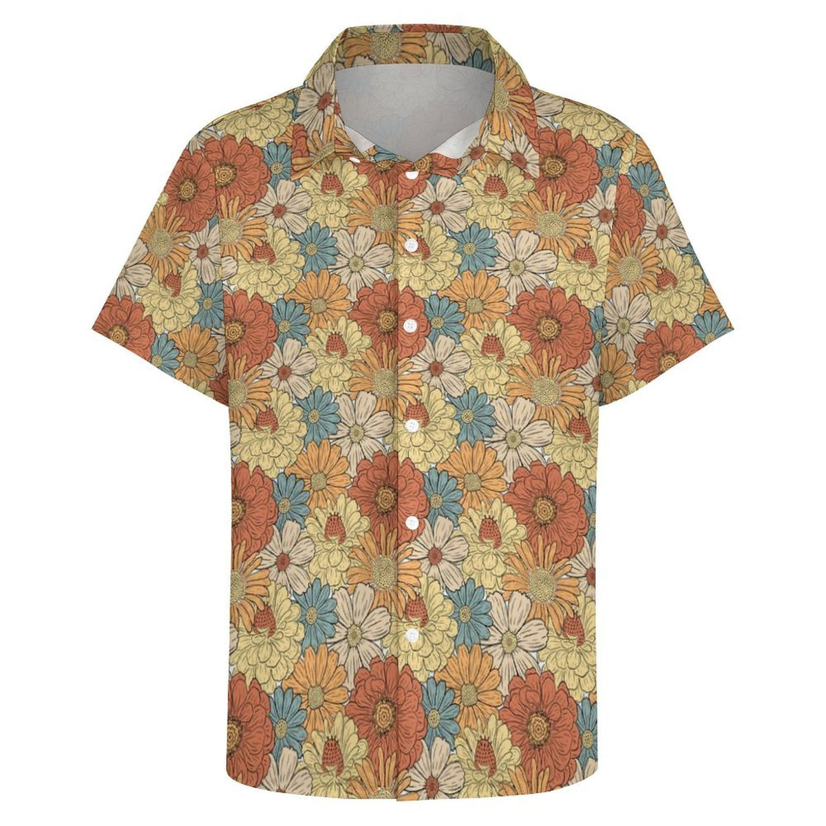 Vintage Retro Floral Women's Collared Pocketless Short Sleeve Shirt