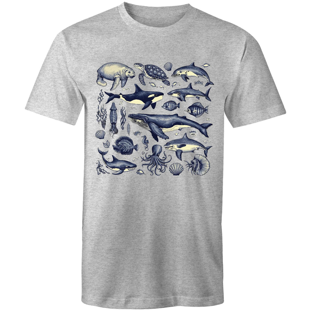 Sea Creatures - Mens T-Shirt Grey Marle Mens T-shirt animal Printed In Australia