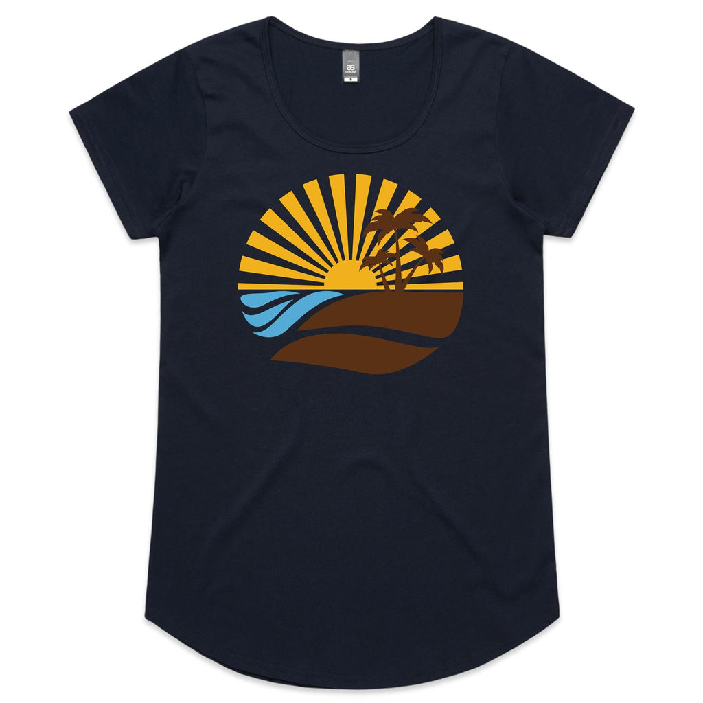 Retro Surf - Womens Scoop Neck T-Shirt Navy Womens Scoop Neck T-shirt Printed In Australia Summer Surf