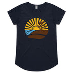 Retro Surf - Womens Scoop Neck T-Shirt Navy Womens Scoop Neck T-shirt Printed In Australia Summer Surf