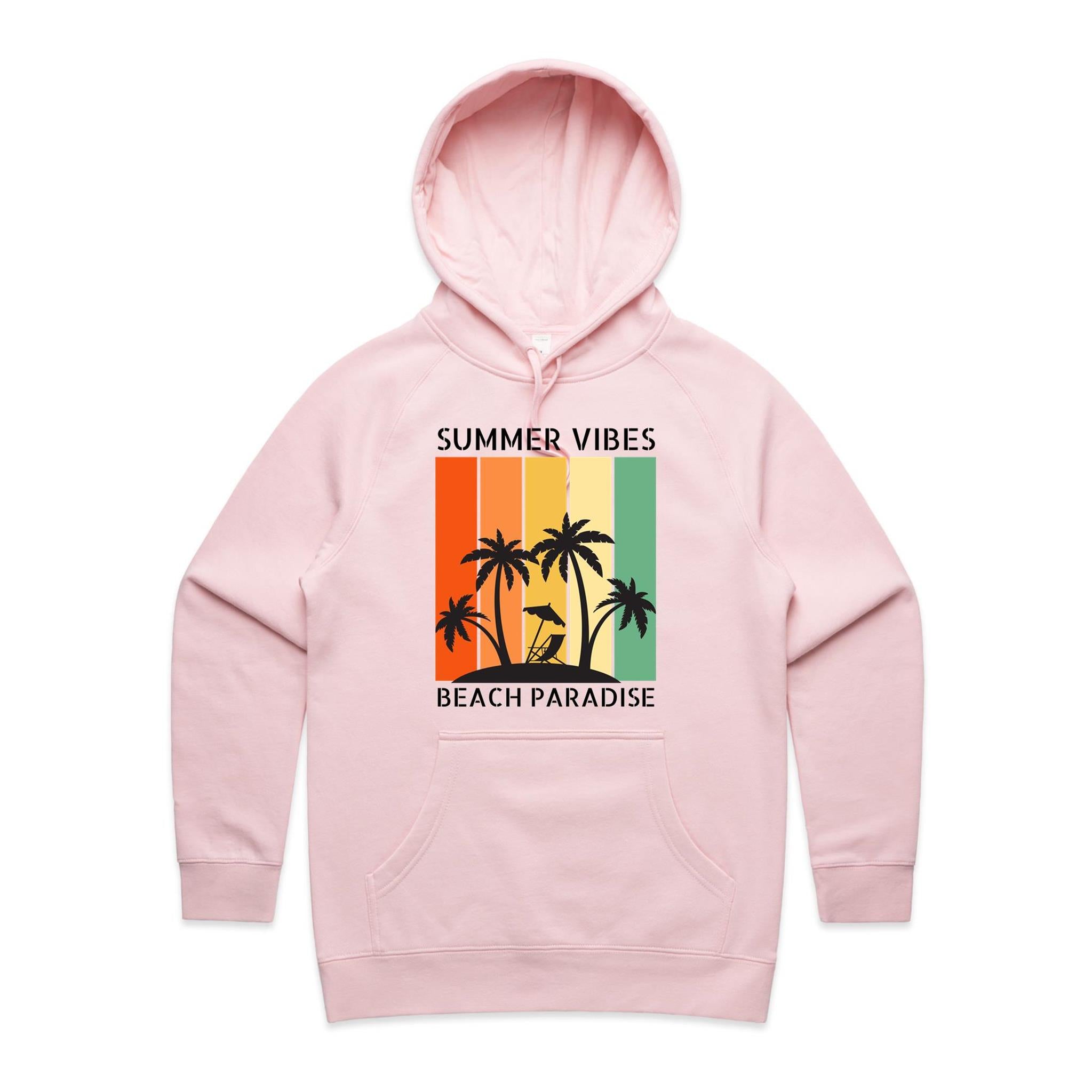 Summer Vibes, Beach - Womens Hoodie Pink Womens Hoodie Printed In Australia Summer