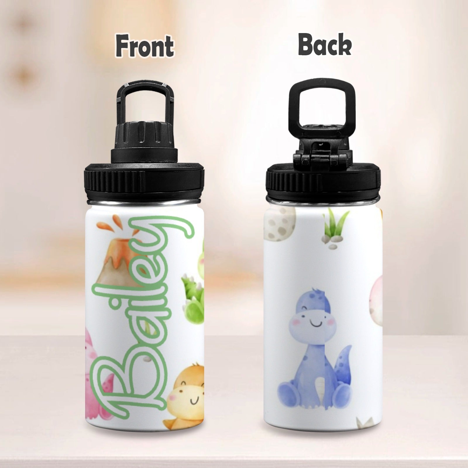 Personalised - Hatching Dinosaurs - Kids Stainless Steel Water Bottle