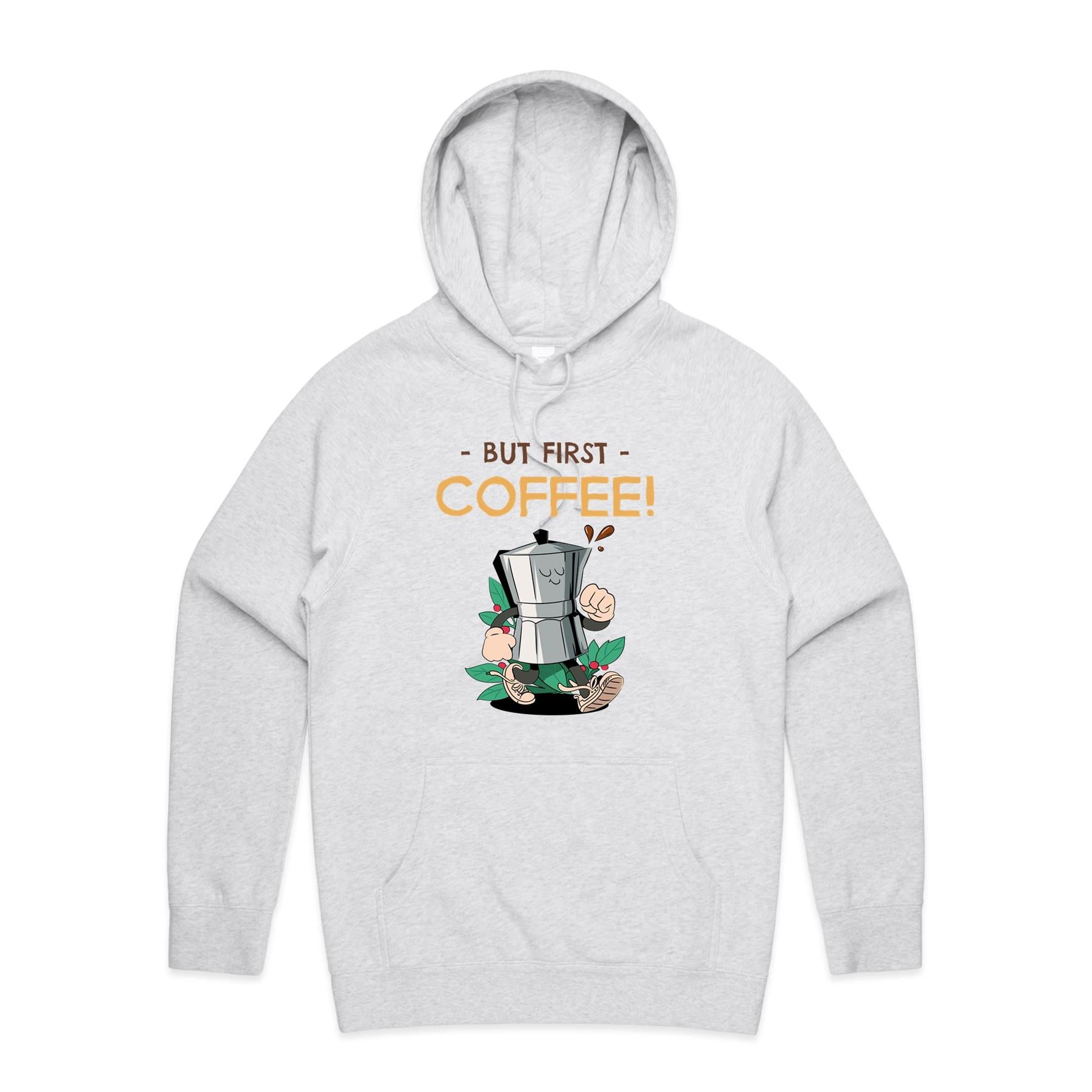 But First, Coffee - Mens Hoodie White Marle Mens Hoodie Coffee Printed In Australia