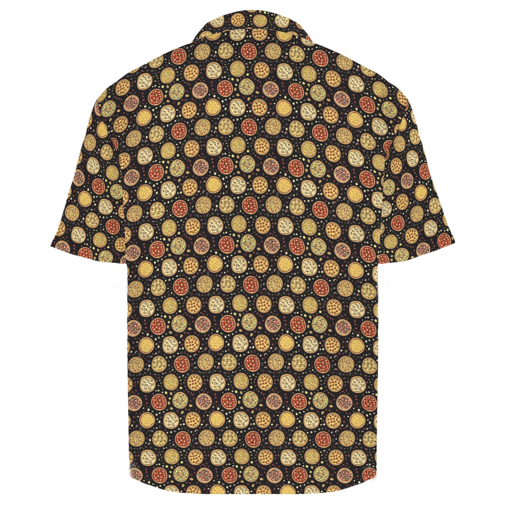 Round Pizzas On Black Men's Crinkle Hawaiian Shirt