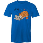 Cat Laptop, I'm OK - Mens T-Shirt Bright Royal Mens T-shirt animal Printed In Australia