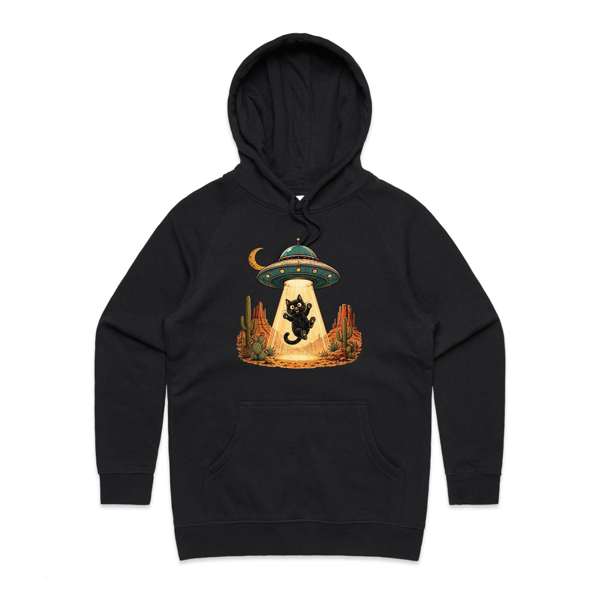Black Cat Alien UFO Abduction Women's AS Colour Hoodie