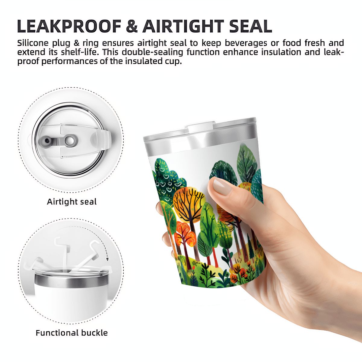 Colourful Forest Trees Small Stainless Steel Travel Mug Cup 12oz/350ml