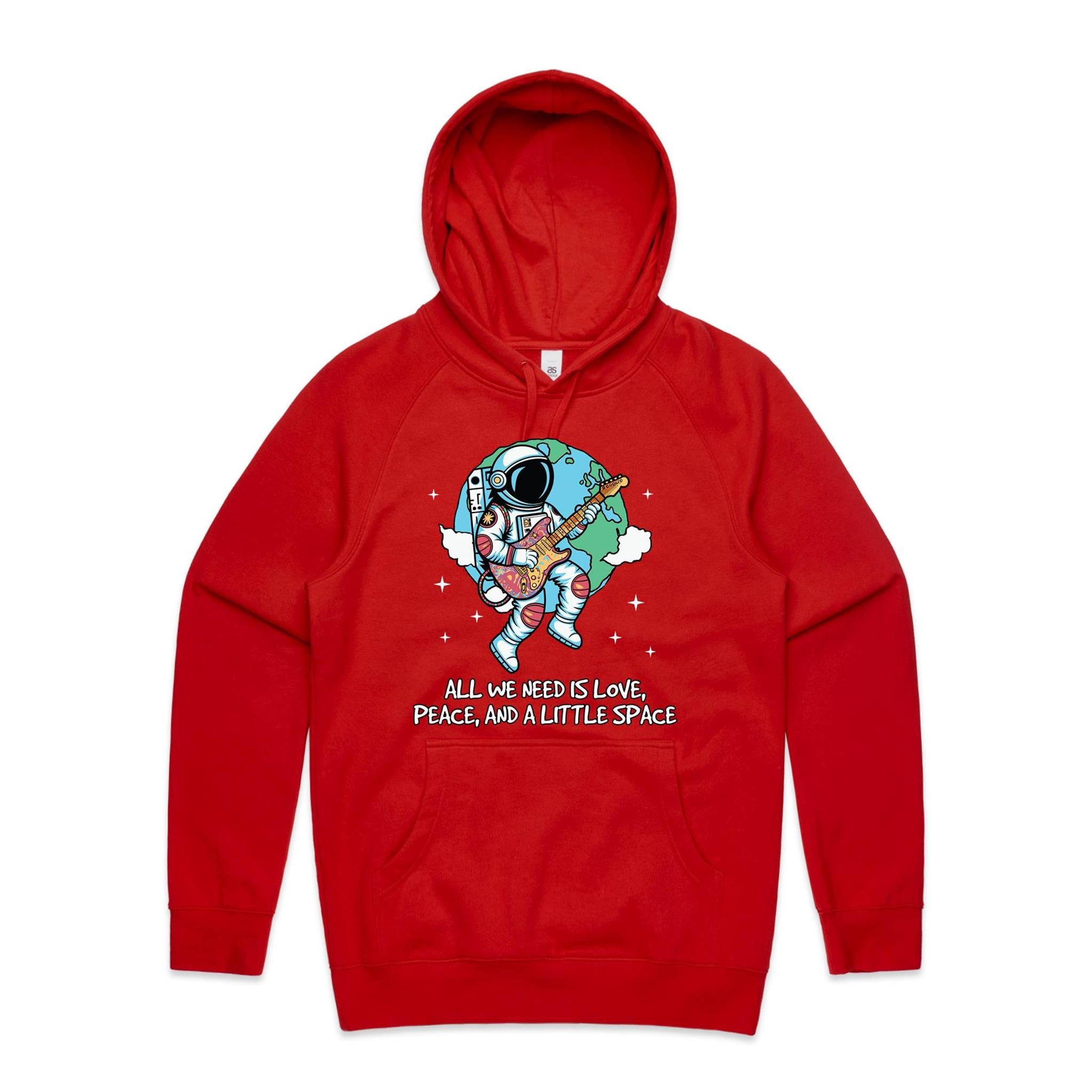 All We Need Is Love And A Little Space - Mens Hoodie Red Mens Hoodie Love Printed In Australia Space