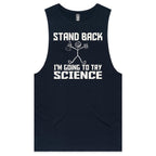 Stand Back, I'm Going To Try Science Mens Men's AS Colour Drop Arm Tank Top Navy Drop Arm Tank Top Printed In Australia Science
